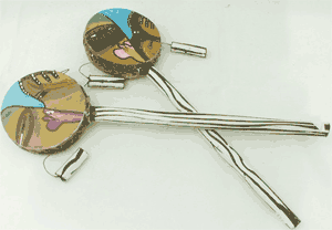 Pair of Abstract Painted Twisting Drums - Kenya